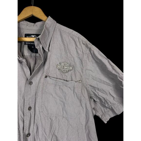 Harley Davidson Shirt Size XL Button Down Mens Gray Biker Grunge Spell Out - Picture 7 of 13